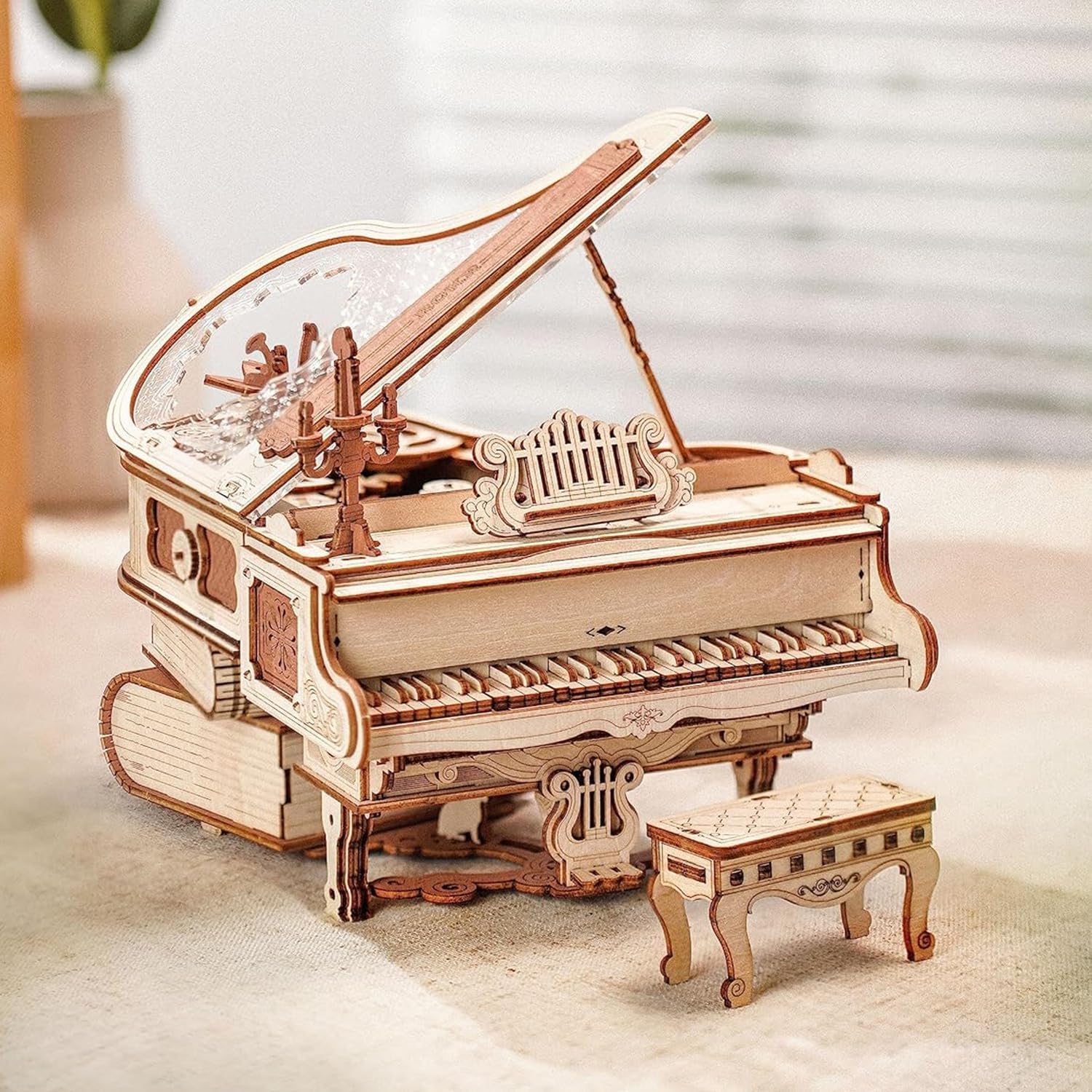 AMK81 Magic Piano 3D Puzzles for Adults-Mechanical 3D Puzzles Musical Instrument-Wooden Music Box Puzzle Kit to Build-Aesthetic Desk Decor Unique Gift for Men/Women