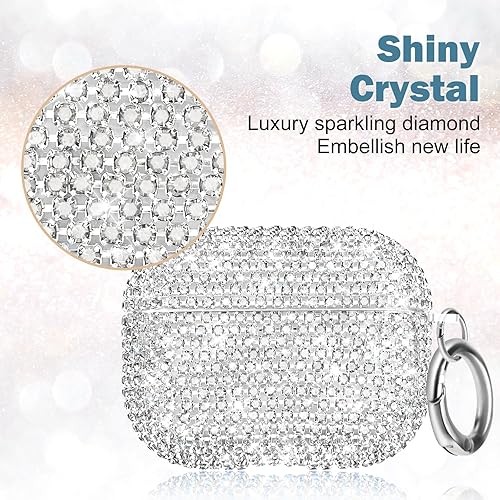 Miniatura 2 de Funda para AirPods Pro de 2 generación, funda de lujo con diamantes de imitación brillantes con llavero para mujeres y niñas, anti-pérdida de