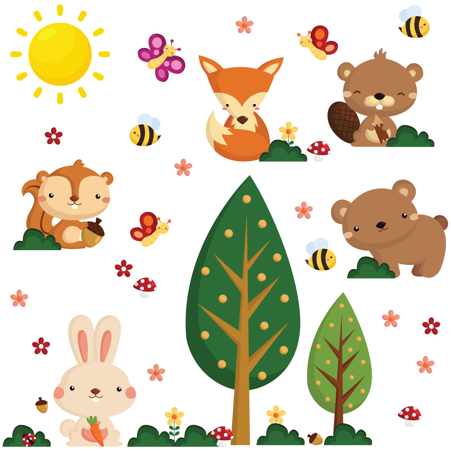 Stickers muraux animaux de la forêt décoration chambre bébé et enfant