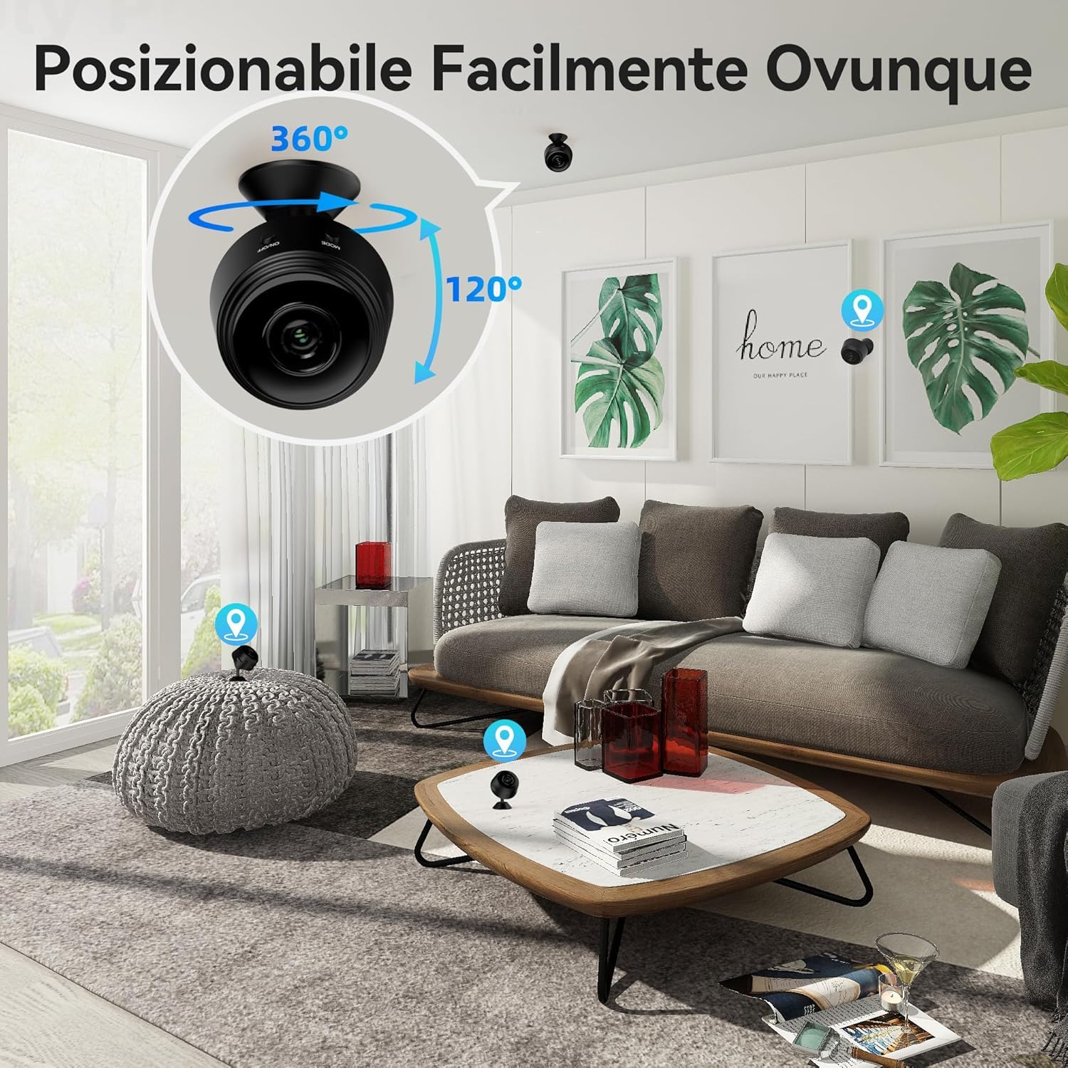 Générique Telecamera WiFi 1080P HD di Sorveglianza interna/esterna senza fili, telecamera di sorveglianza portatile con visione notturna IR, rilevamento del movimento