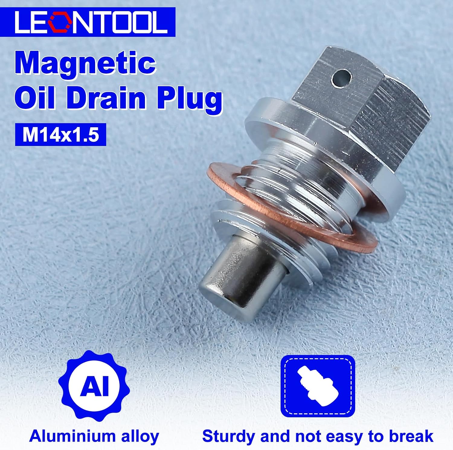 M14 x 1.5 Magnetic Oil Drain Plug Aluminum Sump Drain Nut Bolt with Red Copper Crush Washer Gaskets Replacement for Honda, Audi, Volkswagen, Suzuki, Jeep, Dache, Mitsubishi, Mazda