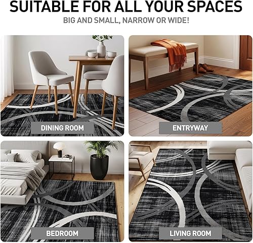 Miniatura 3 de Rugshop Alfombra de área moderna con diseño de círculos ondulados, 5'3" x 7'3", color negro