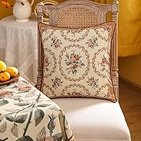 Vista 2 de patdrea Fundas de almohada de diseño floral vintage para sofá, fundas de almohada de lino marrón amarillo con patrón de pájaro y rosa, cojín