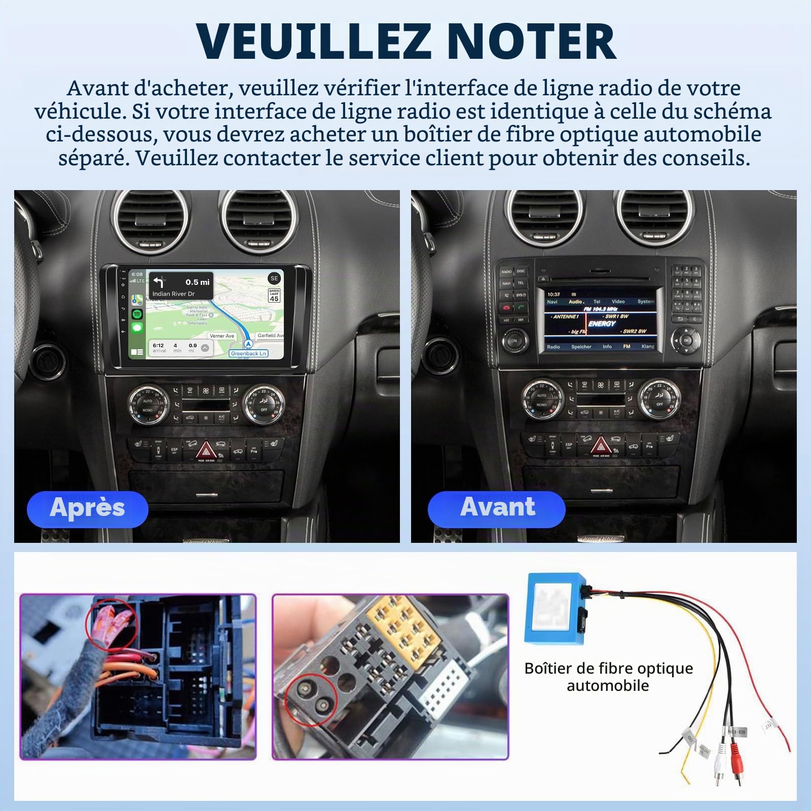 Android 15, 4G+64G GOHHDL Autoradio pour Mercedes Benz ML GL W164 ML350 ML500 GL320 X164 ML280, Écran Voiture 9 Pouces 2Din avec sans Fil Carplay Android Auto WiFi GPS FM/RDS BT SWC Caméra arrière&Mic