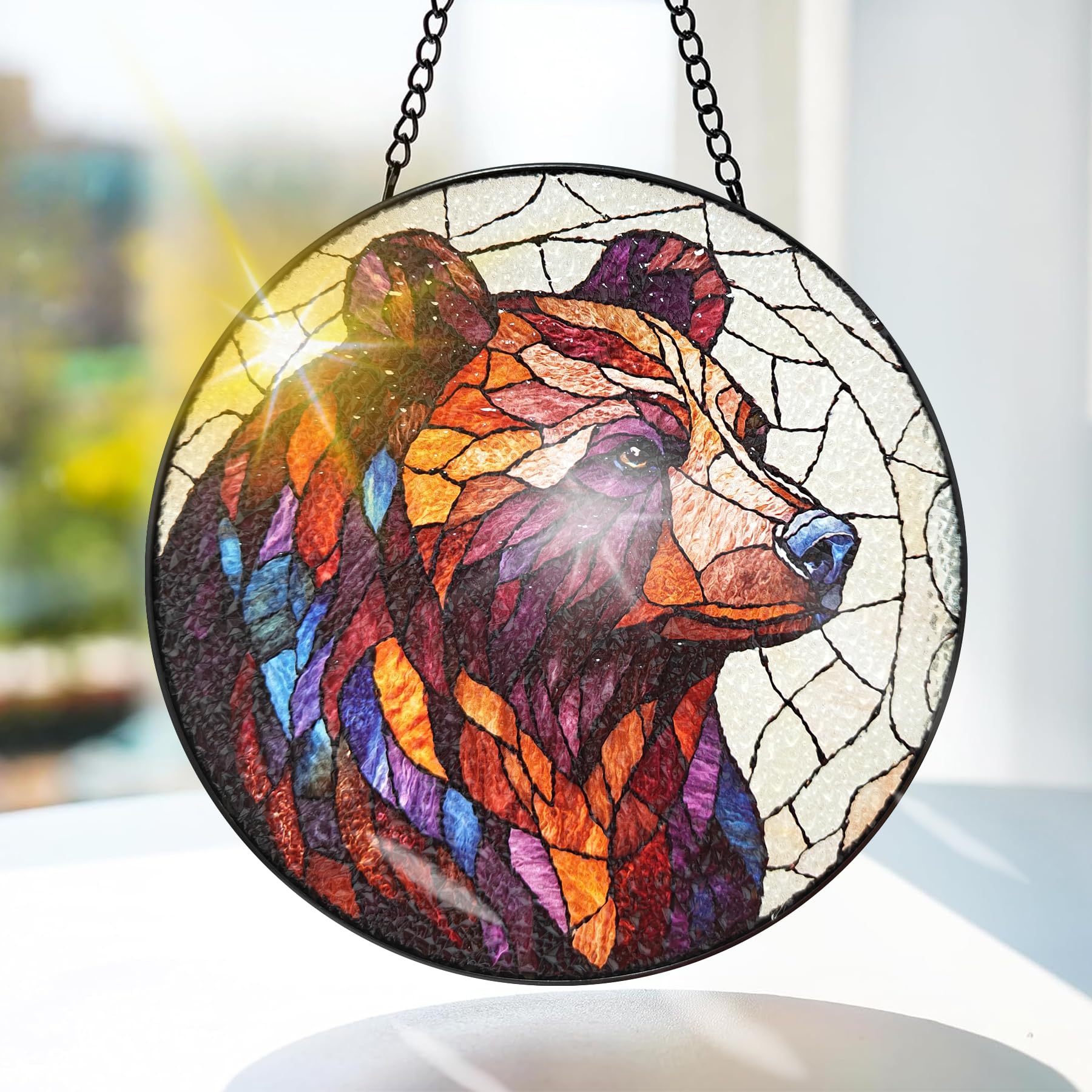 Bimkole Bear Stained Glass Suncatcher Window Hanging, Animals Design for Indoor Window or Doorway Decoration