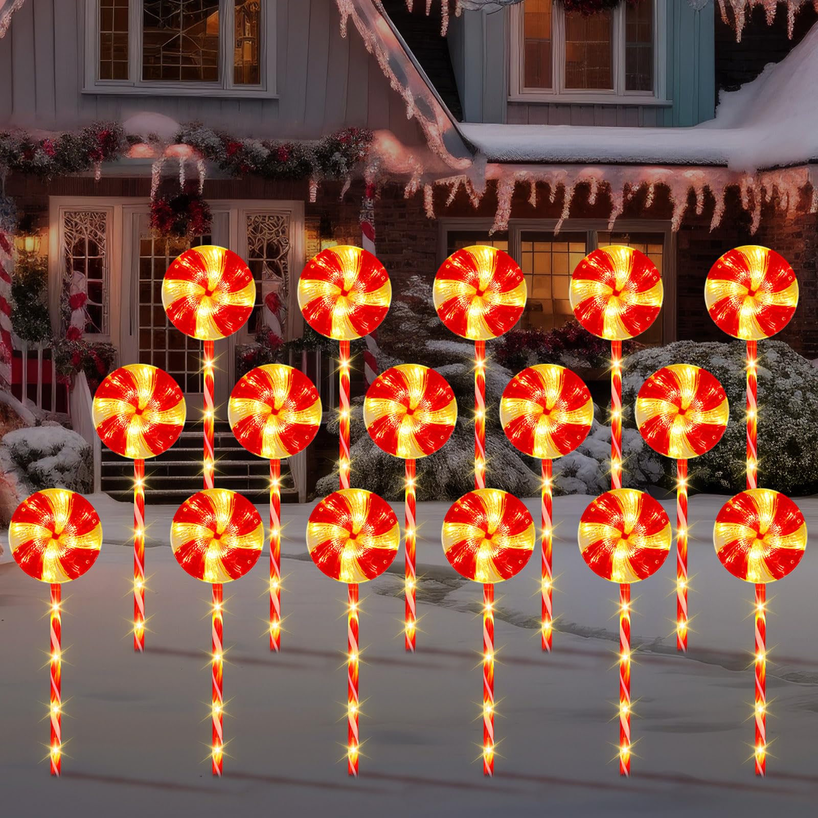 retisee 16 pack 320 led christmas pathway lights lollipop christmas lights 28 inch candy cane lights outdoor pathway markers 8 modes waterproof string lights for holiday party garden yard decor