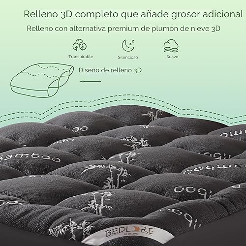 Vista 5 de BEDLORE - Cubrecolchón de viscosa derivada del bambú, almohadilla gruesa con esquinas elásticas de 6 a 18 pulgadas, suave, para aliviar el dolor