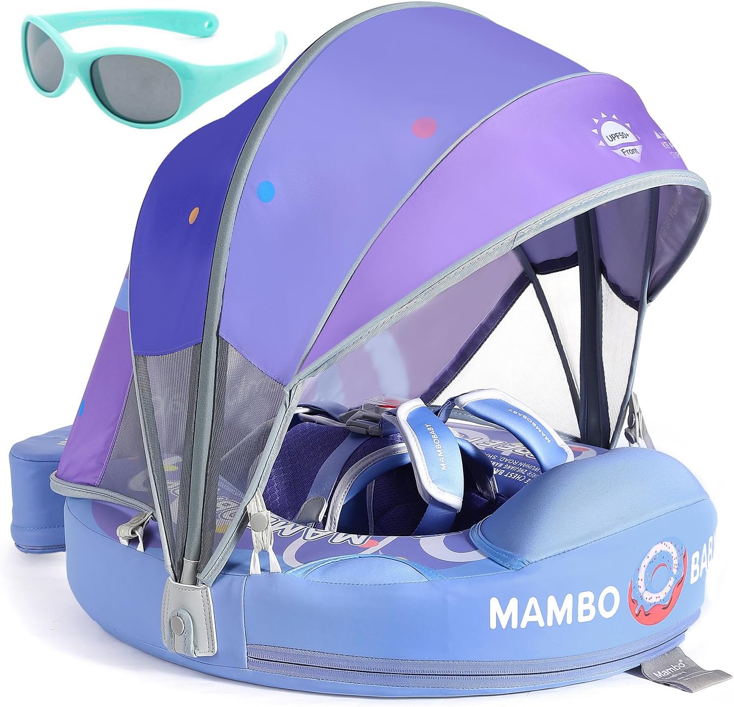 Mambobaby Float with Canopy and Tail New Upgraded Non-Inflatable Baby Pool Float Mambo Float Swim Trainer Solid Infant Swim Float Adjustable Pearl Foam Baby Swim Ring