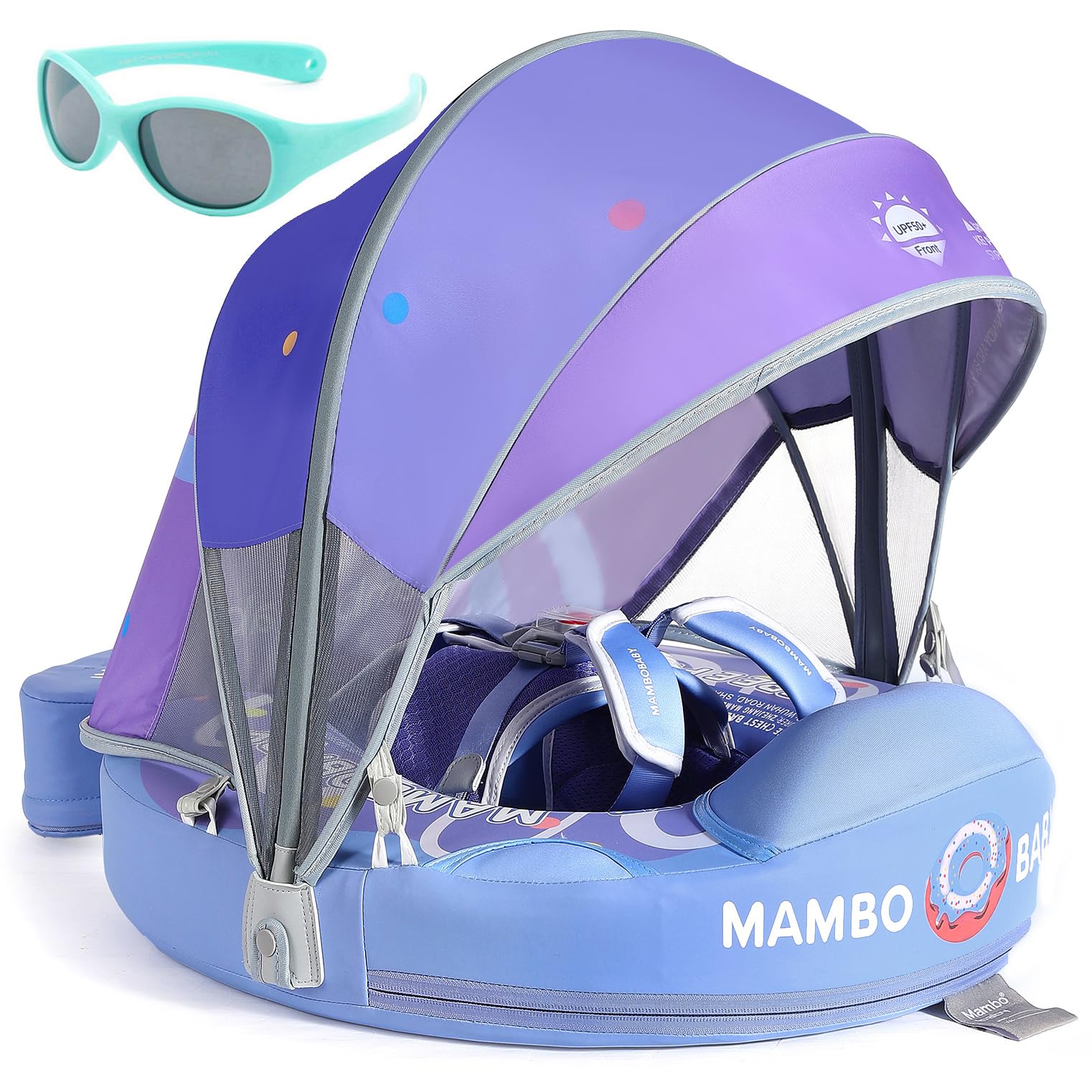 Mambobaby Float with Canopy and Tail New Upgraded Non-Inflatable Baby Pool Float Mambo Float Swim Trainer Solid Infant Swim Float Adjustable Pearl Foam Baby Swim Ring