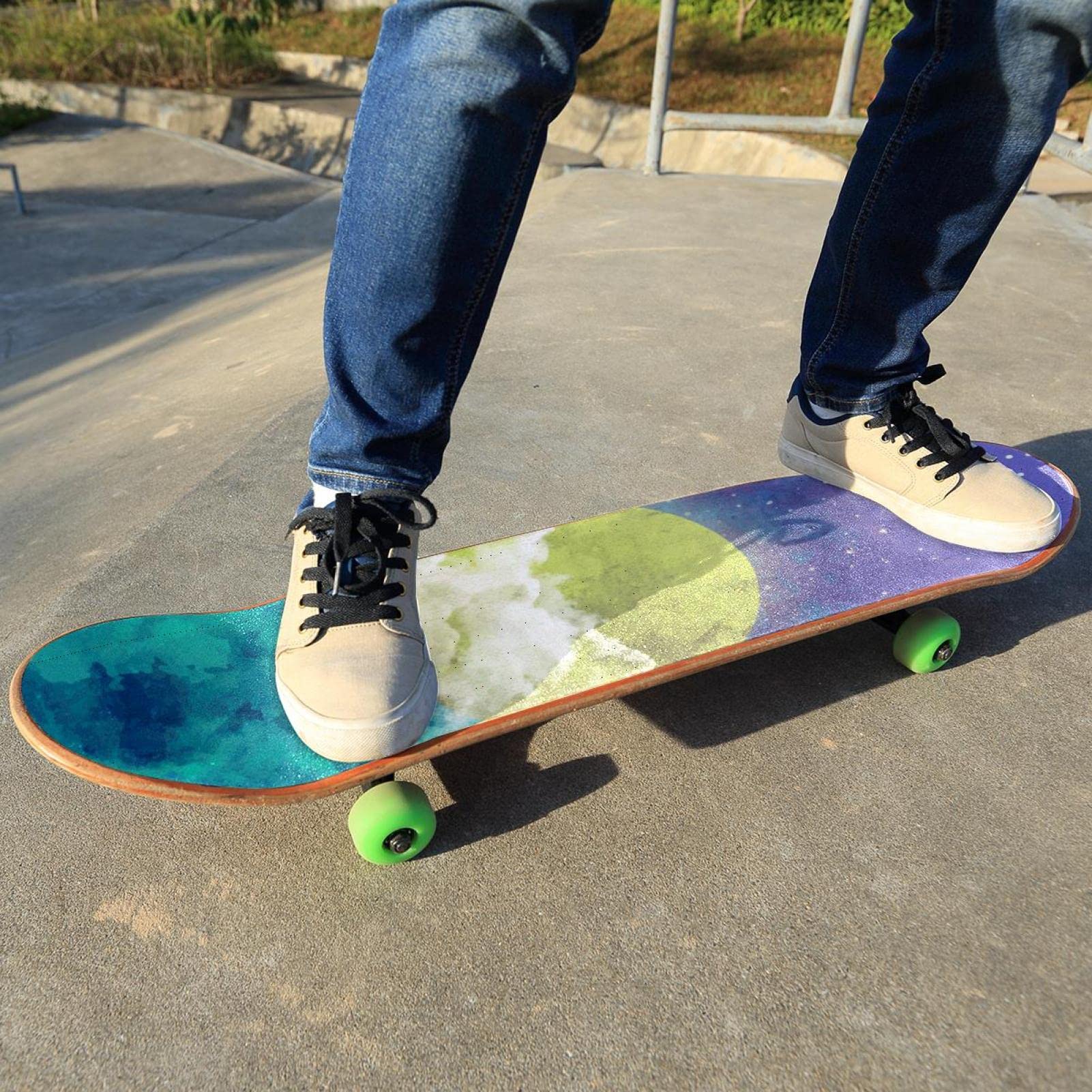 Watercolor Moon Cloud Space Skateboard-Griptape, Schleifpapier, Longboard, Aufkleber, Scooter, Deck, Sandpapier, 2 Stück