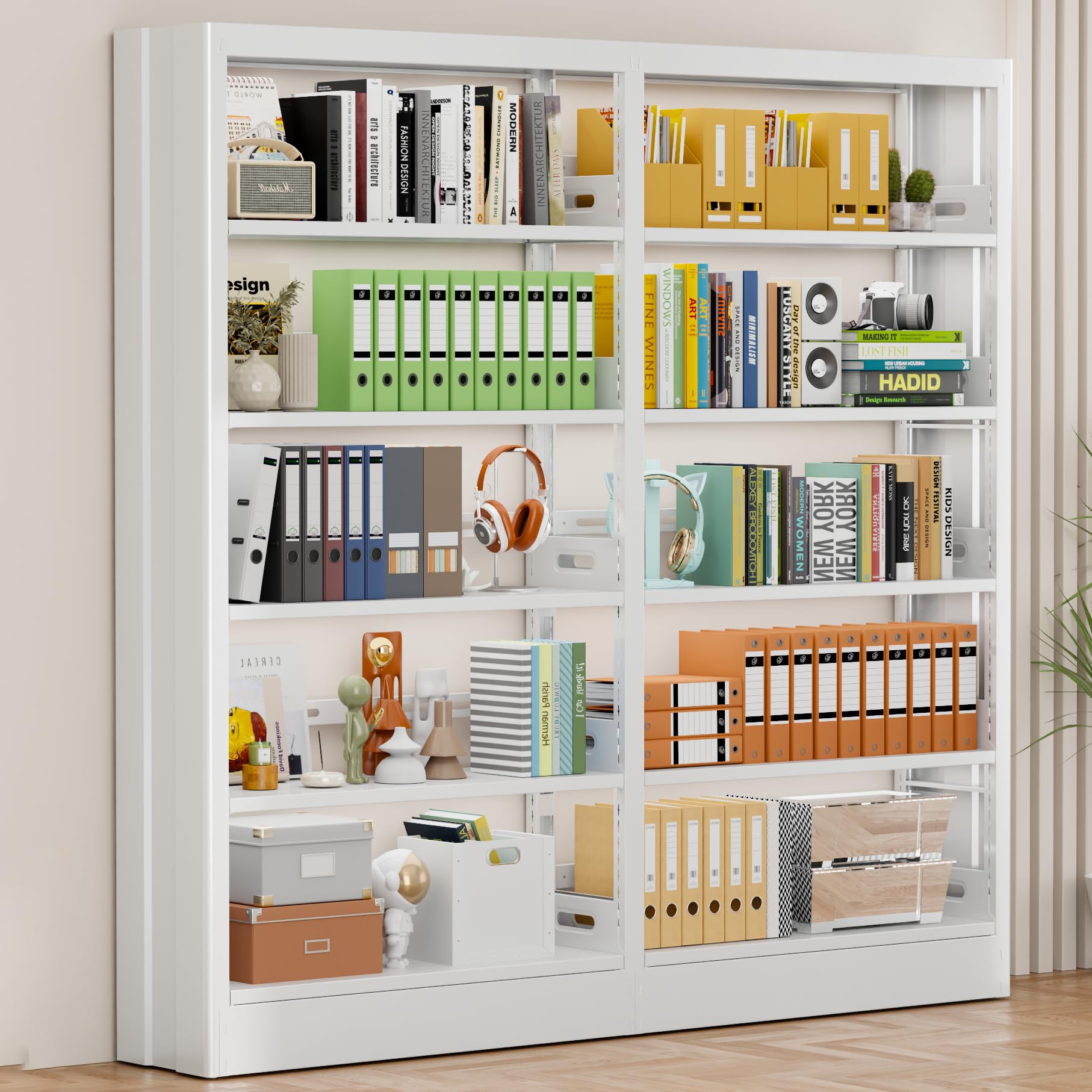 70.9" H Metal Bookshelf, Adjustable Bookcase, 5-Tier Heavy Duty Bookshelf with Bookend, Tall Bookshelves, Bookcase Shelf for Living Room, Office,