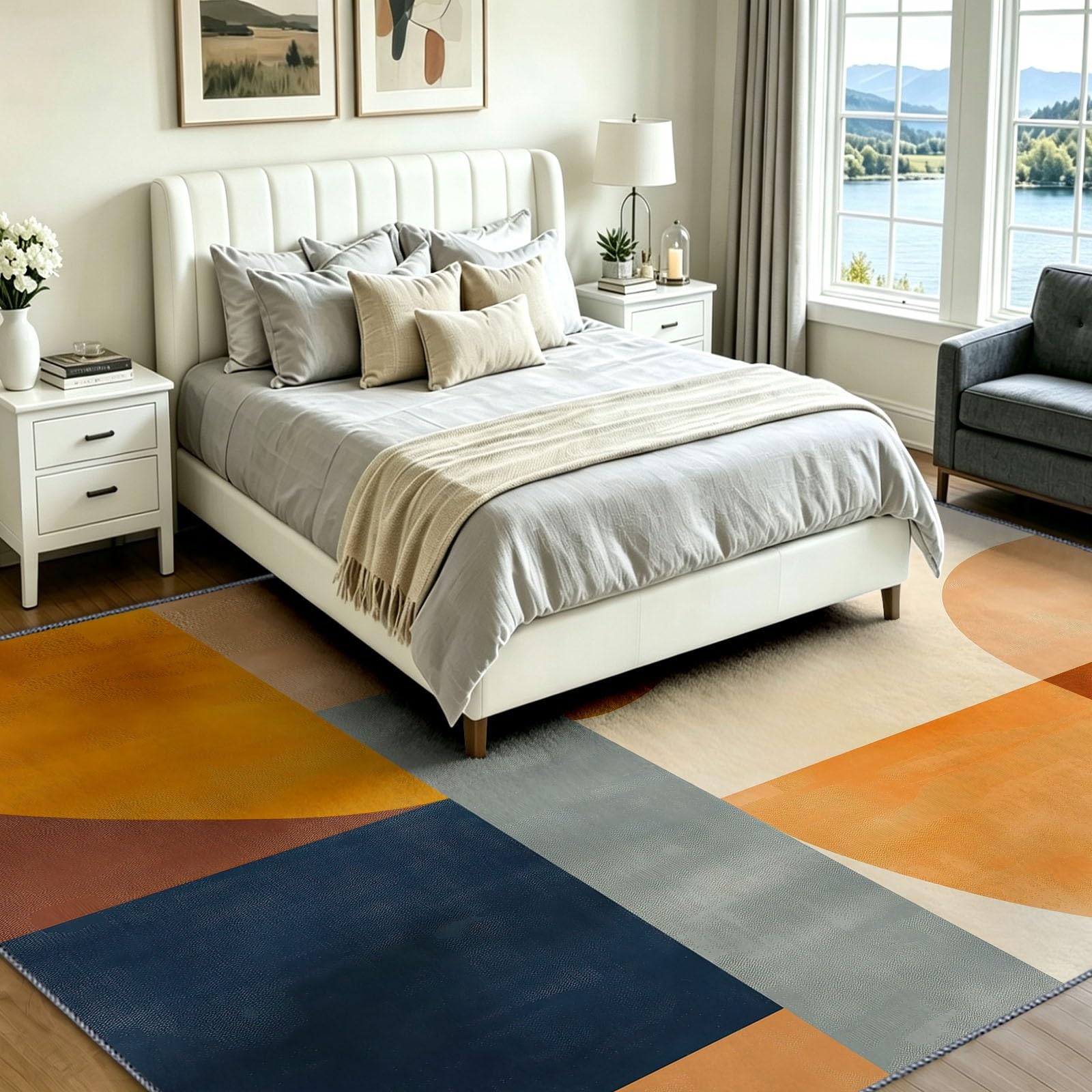 Générique Tapis Salon 120 x 170 cm Color-Block Géométrique Imprimé Graphique, Tapis Moderne Mid-Century Modern, Lavable Antidérapant, Decoration Chambre Maison, Poil Ras, Doux, Jaune