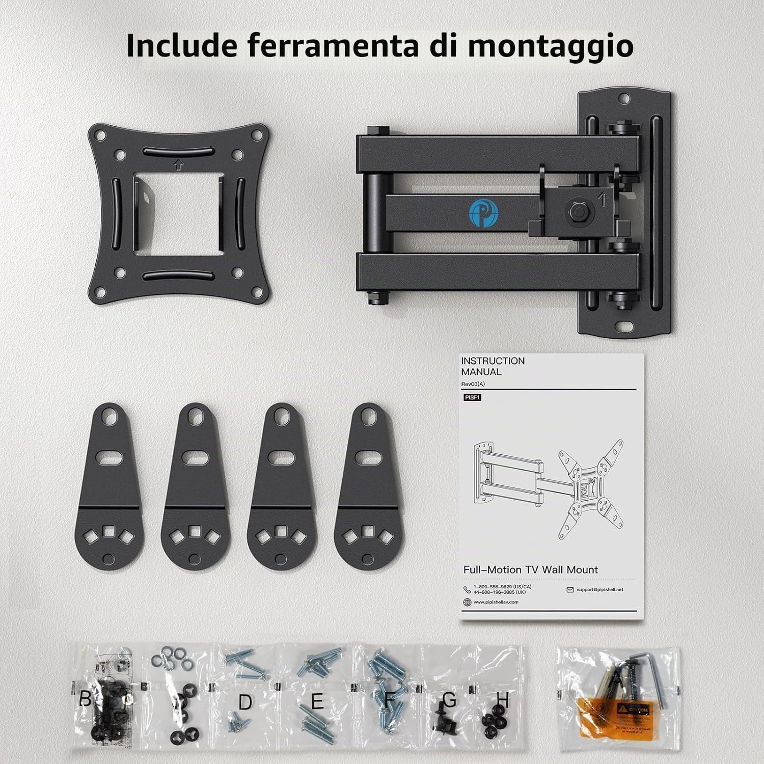 Ginarelo- Supporto da parete per TV a schermo piatto e curvo con braccio snodato, inclinabile, per la maggior parte dei televisori e monitor da 13-42 pollici, VESA max 200 x 200 mm fino a 20 kg