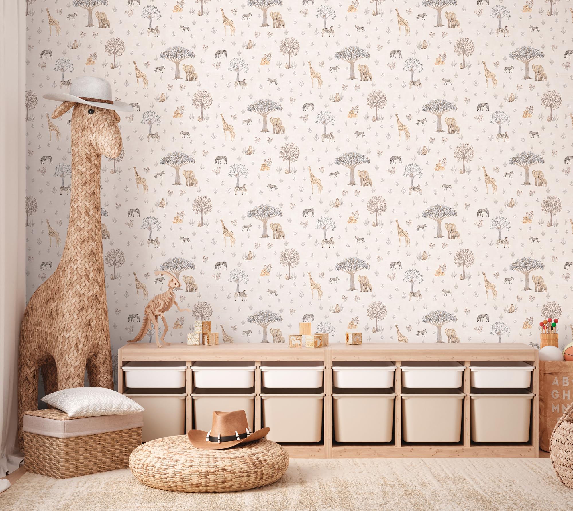 A.S. Création Lilly & Luis papel pintado no tejido con motivo para niños en beige, amarillo, gris – papel pintado animal 10,05 x 0,53 m – 771761