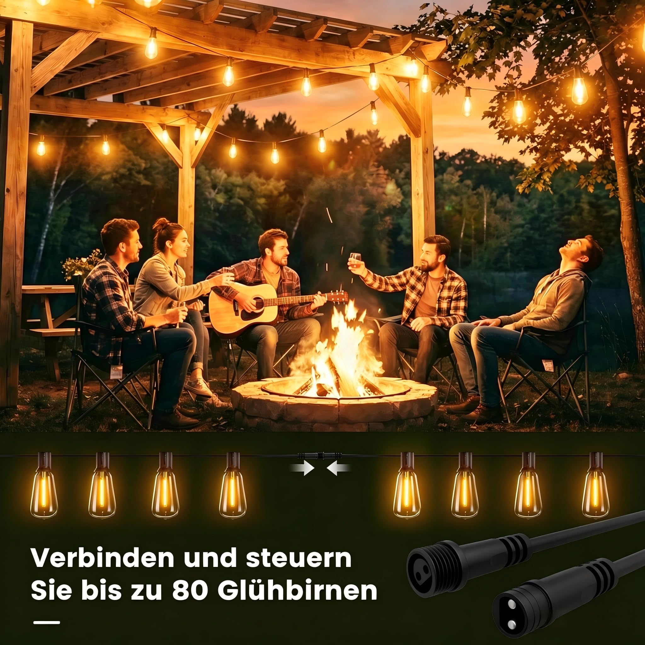 Yuusei Lichterkette Außen Strom, 36M Lichterkette Outdoor mit Fernbedienung, IP45 Wasserdicht, 46+2 ST38 Dimmbar LED-Glühbirnen für Garten Pavillon Balkon Camping Party Hochzeit