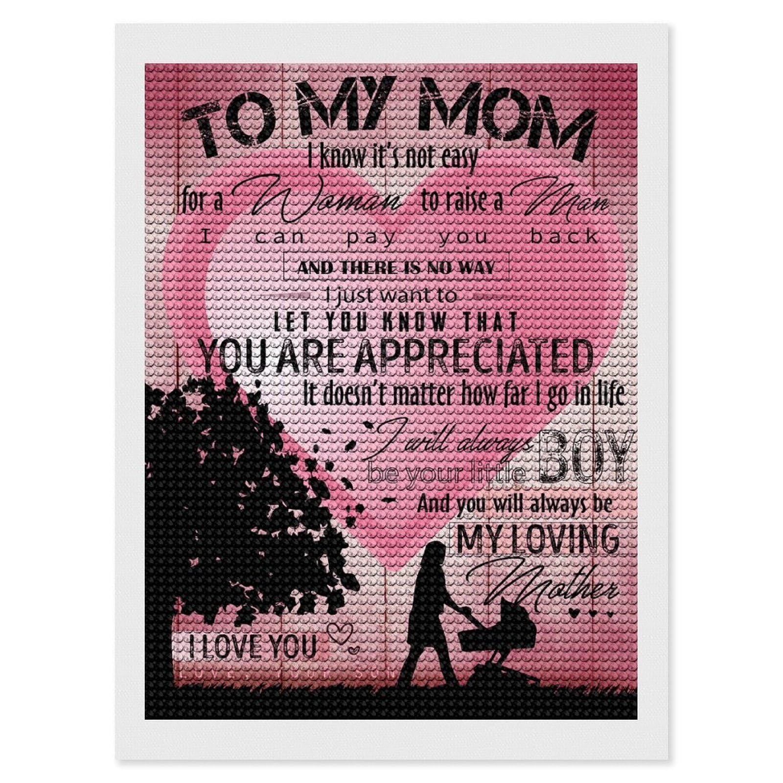 Junmoney to My Mom My Loving Mother Diamond Painting Canvas Set 12"x16", for Women, Mindful Craft Activity, Cosy Home Accent, Festive Craft Gift