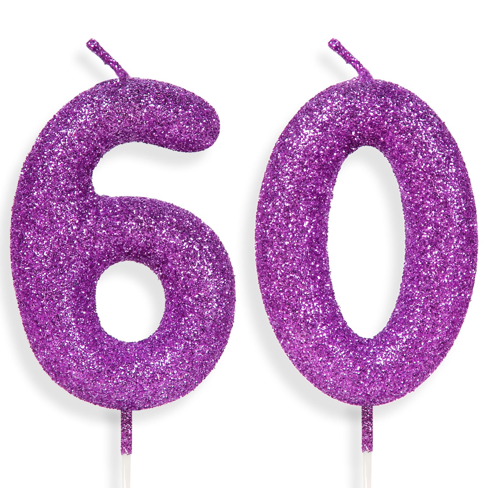 60th Glitter Birthday Candles, Purple Pink Birthday Number Candle for Cake Topper Decorations for Girls Birthday Party Wedding Anniversary Celebration