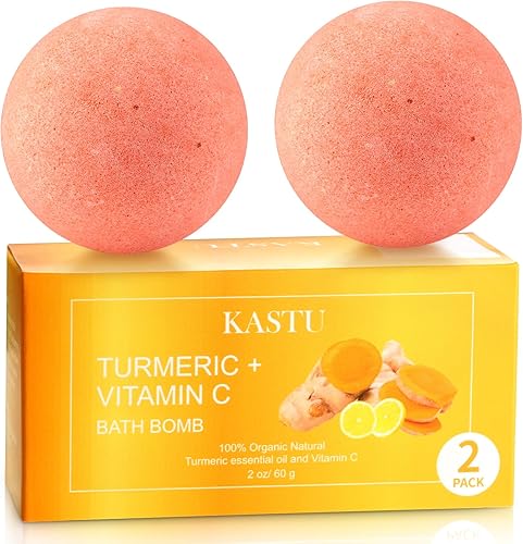KASTU Bombas de baño, bolas de sal, paquete de 2, aceites esenciales de extracto de limón, cúrcuma, limón, vitamina C, extracto de limón,