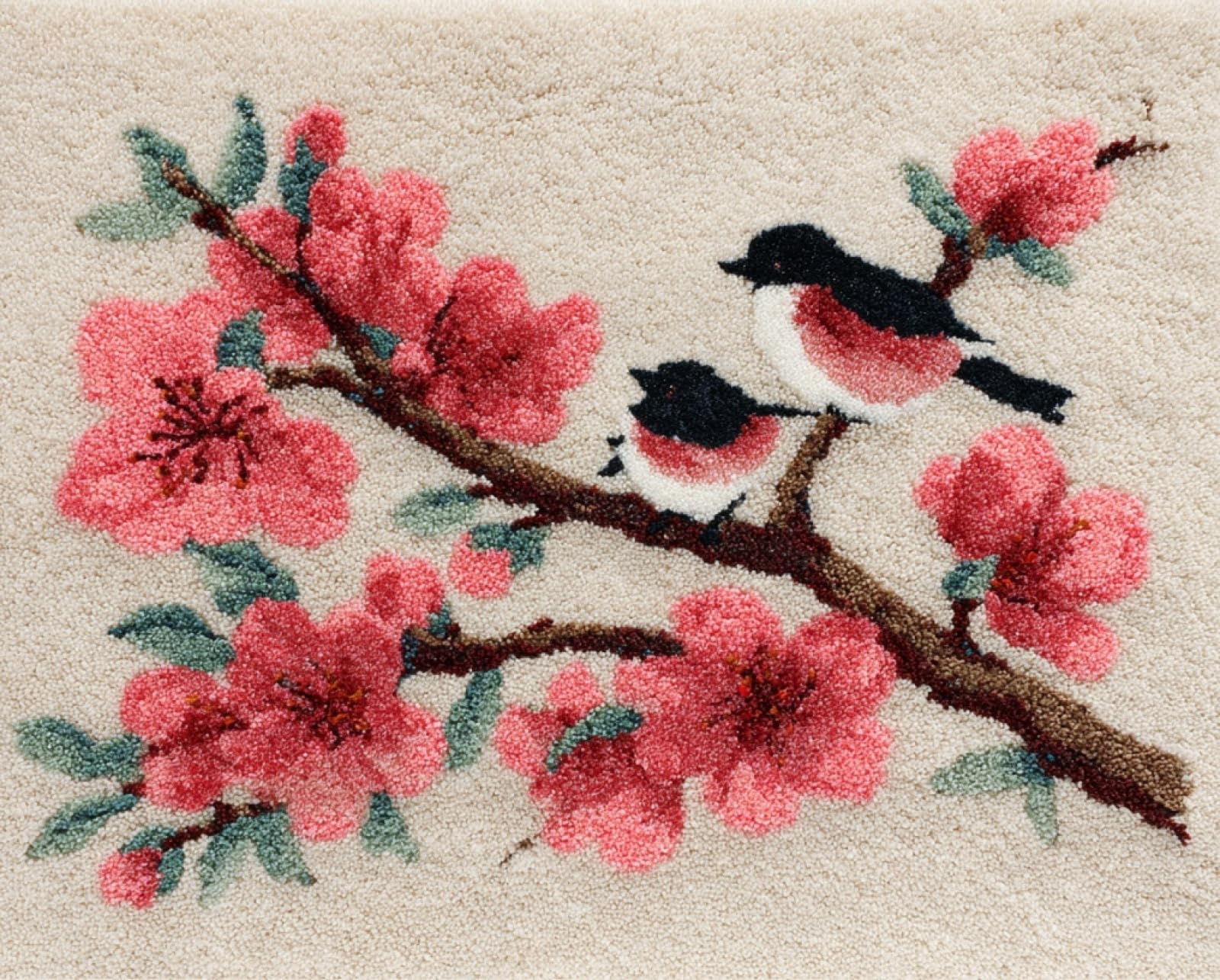 Wallphantom Latch Hook Rug Kits,Peach Tree Branches and Birds,DIY Crochet Rug Making Kit for Adults Kids,3D Cross Stitch Carpet Embroidery Needlework Crocheting for Home Decor,60x90cm