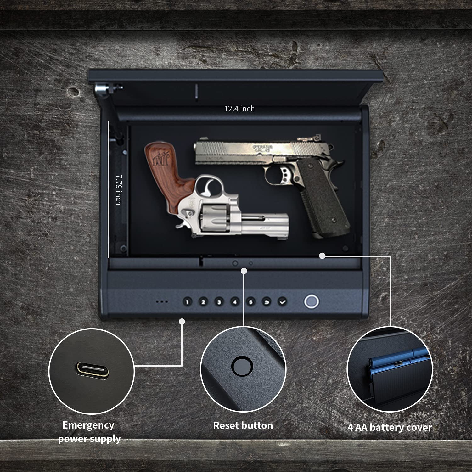 PINEWORLD Biometric Gun Safes for 2 Pistols, Quick Access Fingerprint