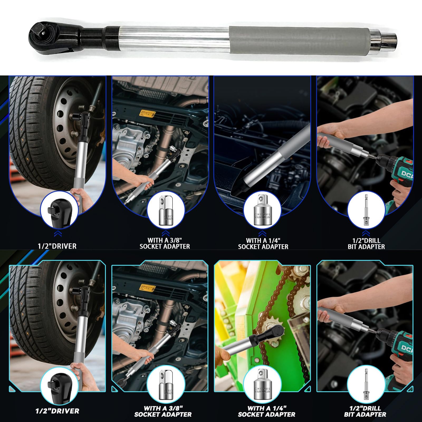 Chiave ergonomica con estensione offset da 1/2 pollice