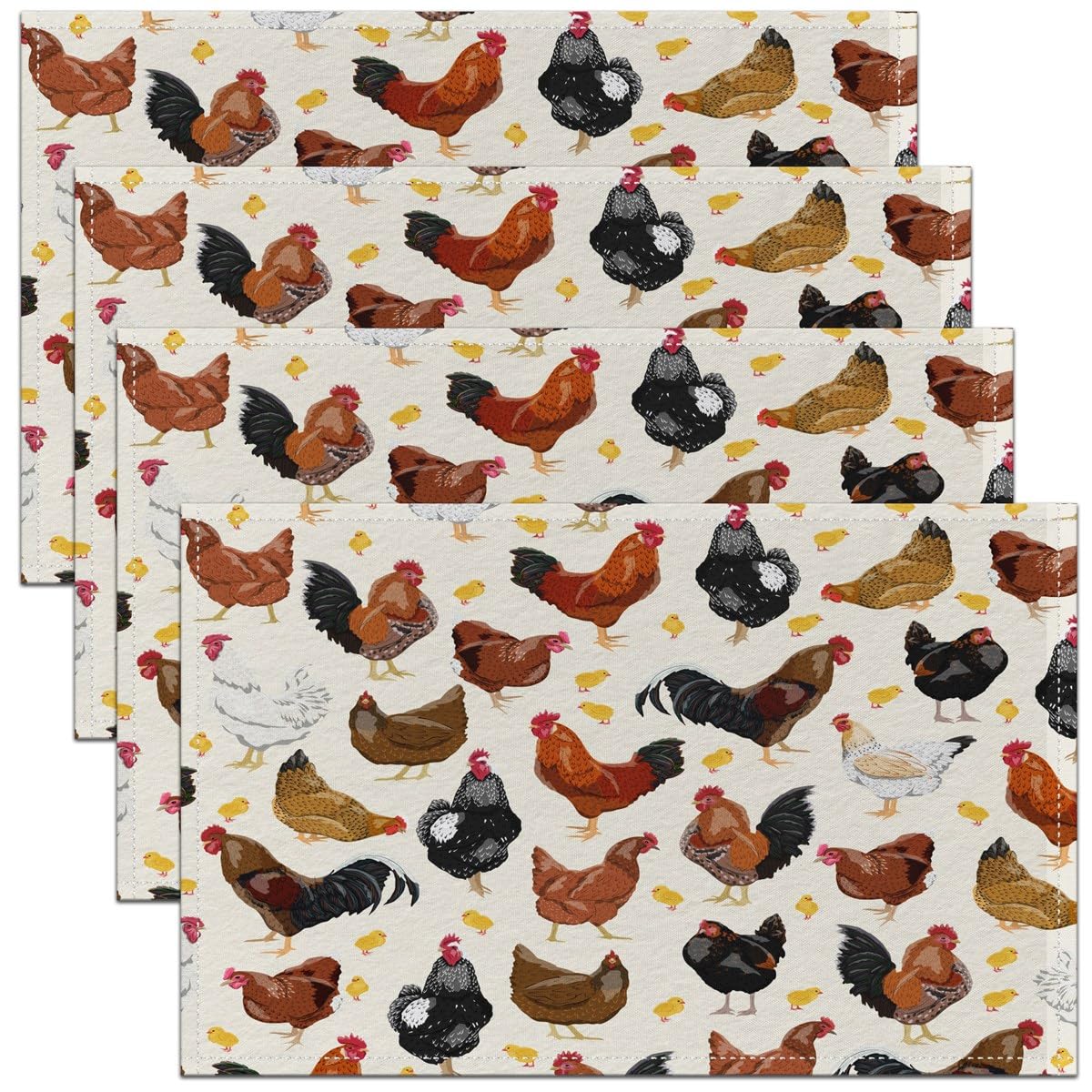 Kids Chicken Placemats Set of 4 Farm Animal Table Mats Placemat Farm Nursery Decor Placemats for Dining Table Indoor Outdoor Kitchen Funny Country Theme Cute 45X30cm