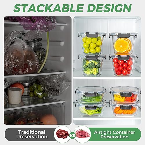 Miniatura 6 de 27 oz Glass Food Storage Containers with lids, 4 Pack Square Sandwich Containers/Box for Meal Prep, 3.3 Cup Glass Meal Prep Containers, Microwave