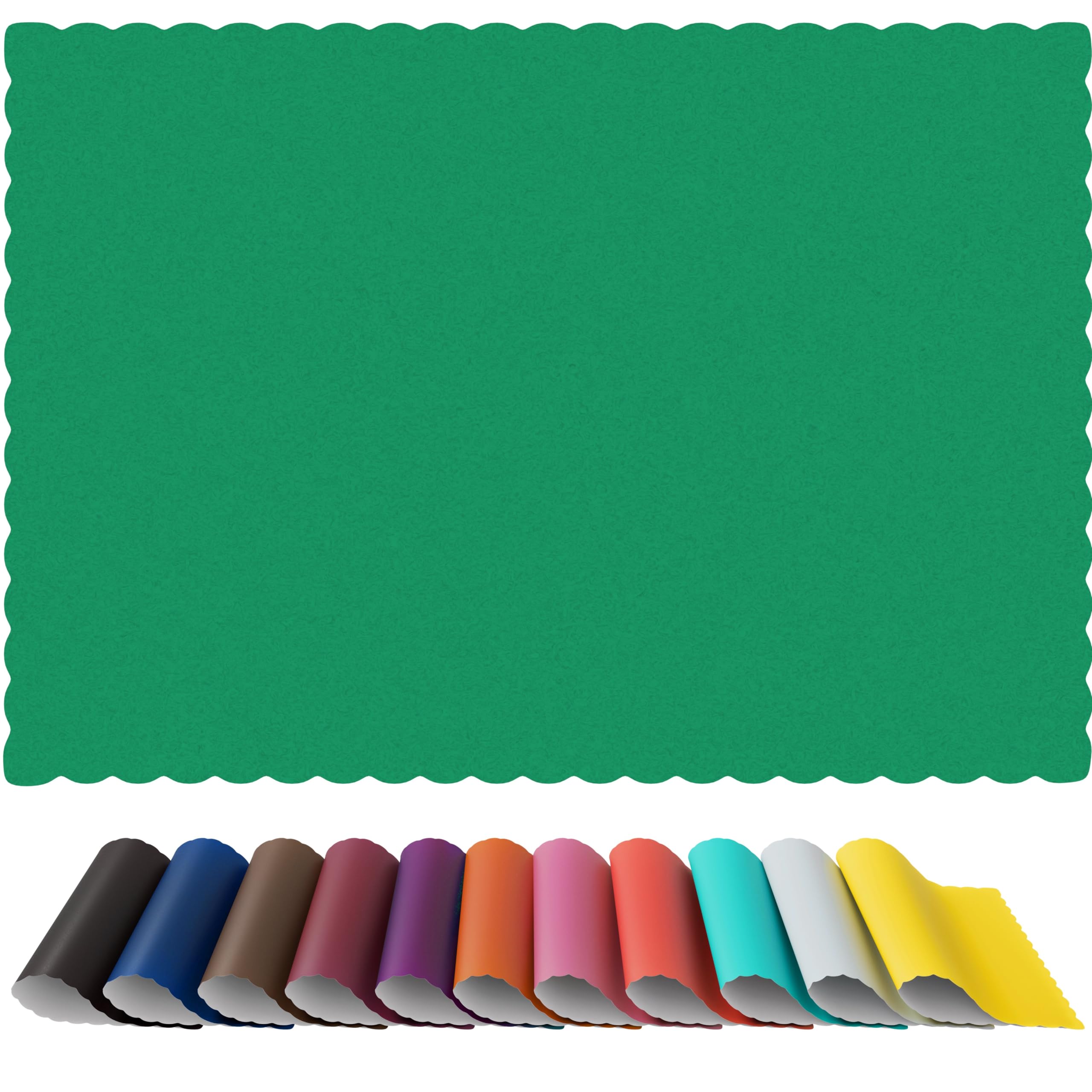 Paper Placemats - Disposable - Scalloped Edge (100, Green)