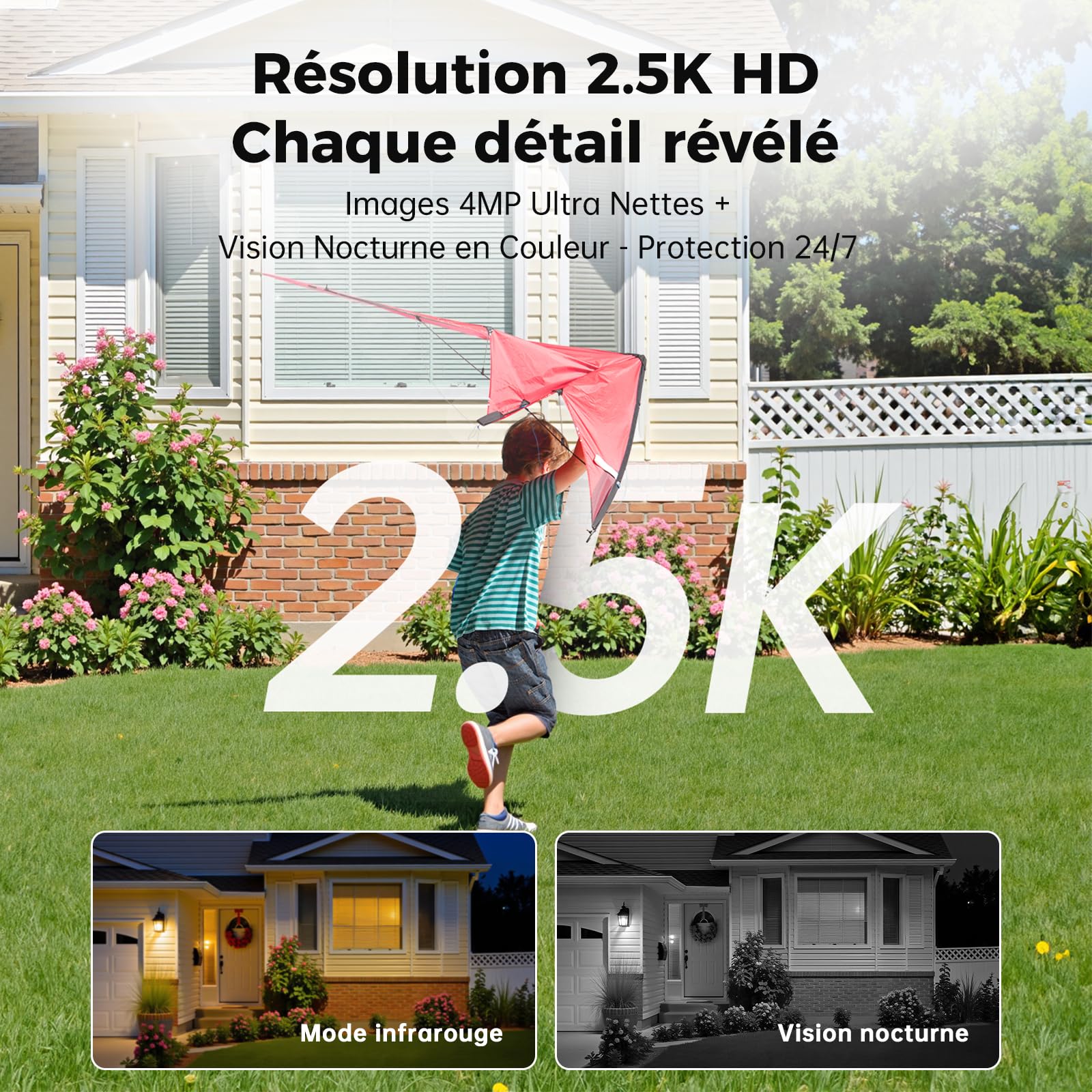 Woox Caméra de Surveillance extérieure Solaire 2,5 K 4 MP WiFi Caméra de Surveillance extérieure sans Fil avec Batterie, lumière Vision Nocturne Couleur, détection de Mouvement PIR, IP65, 2,4 GHz