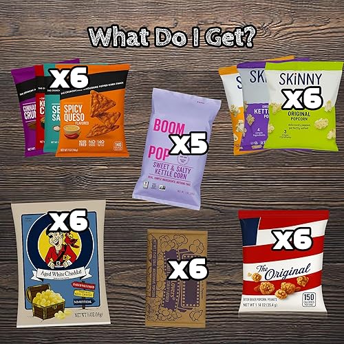 Miniatura 2 de Paquete variado de palomitas de maíz, paquete de bocadillos de palomitas con bolsas envueltas individualmente, caja de aperitivos a granel para