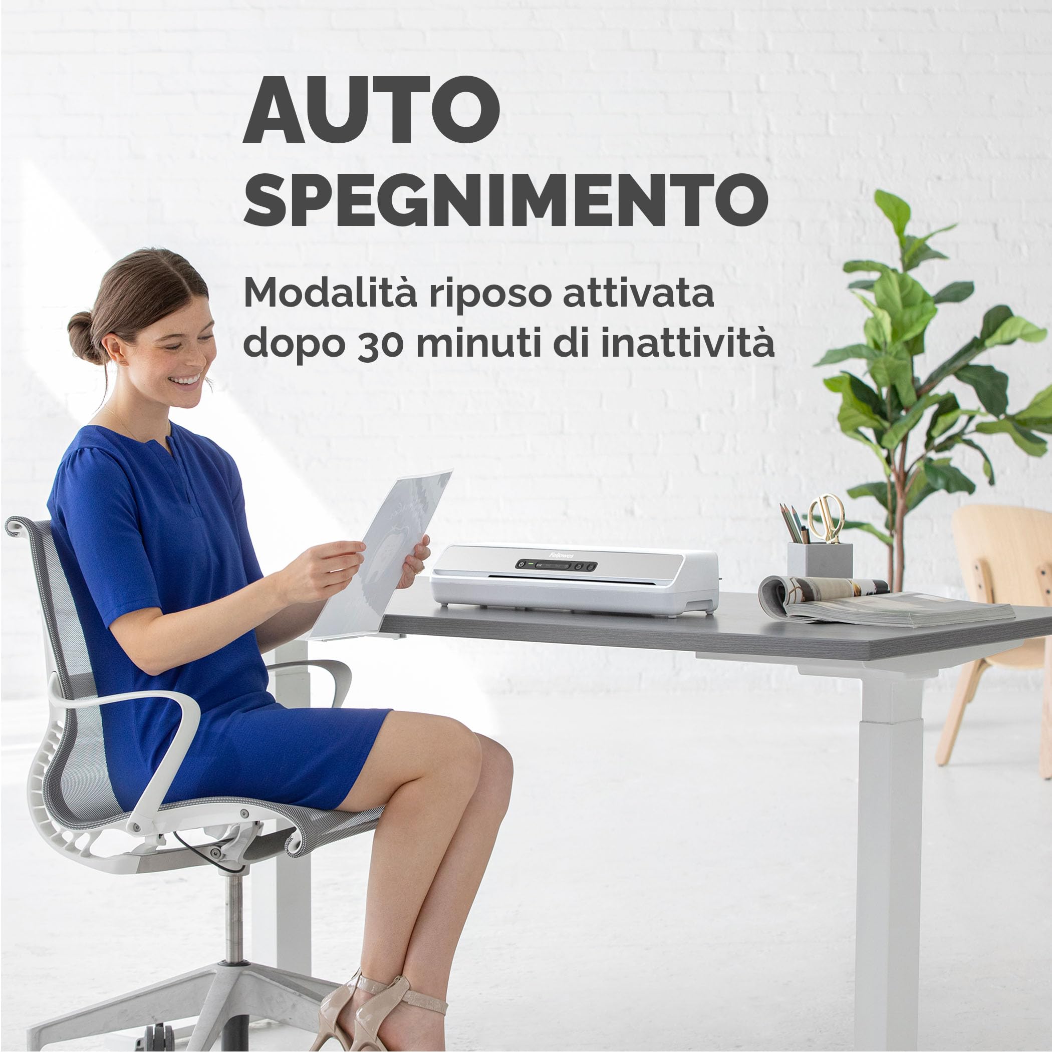 Fellowes plastificatrice a caldo Amaris A3, formato A3, fino a 175 micron, per casa e ufficio, riscaldamento rapido, con retromarcia e modalità riposo, 6 rulli, incluso starter pack di 10 pouches