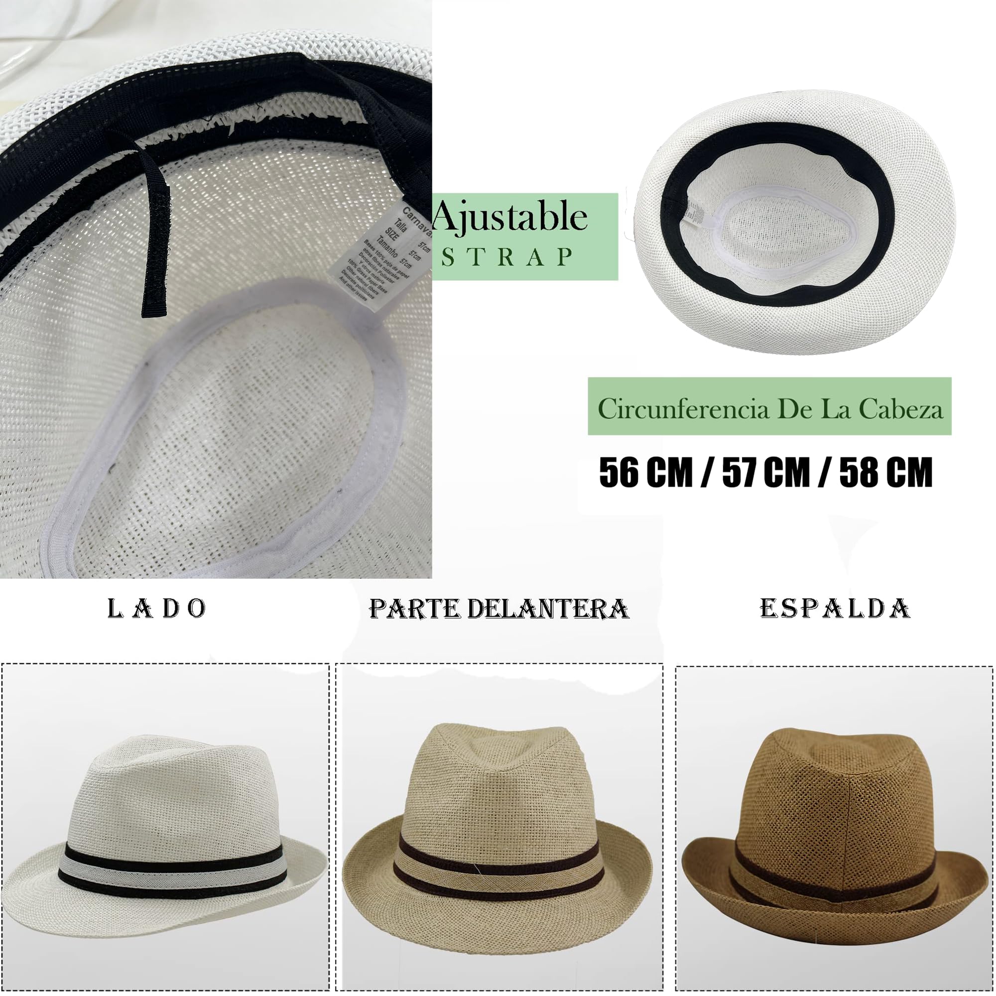 Sombrero Paja Hombre Mujer Fedora Borsalino Trilby Gorra Panamá Verano Playa ala Corta Moda Unisex
