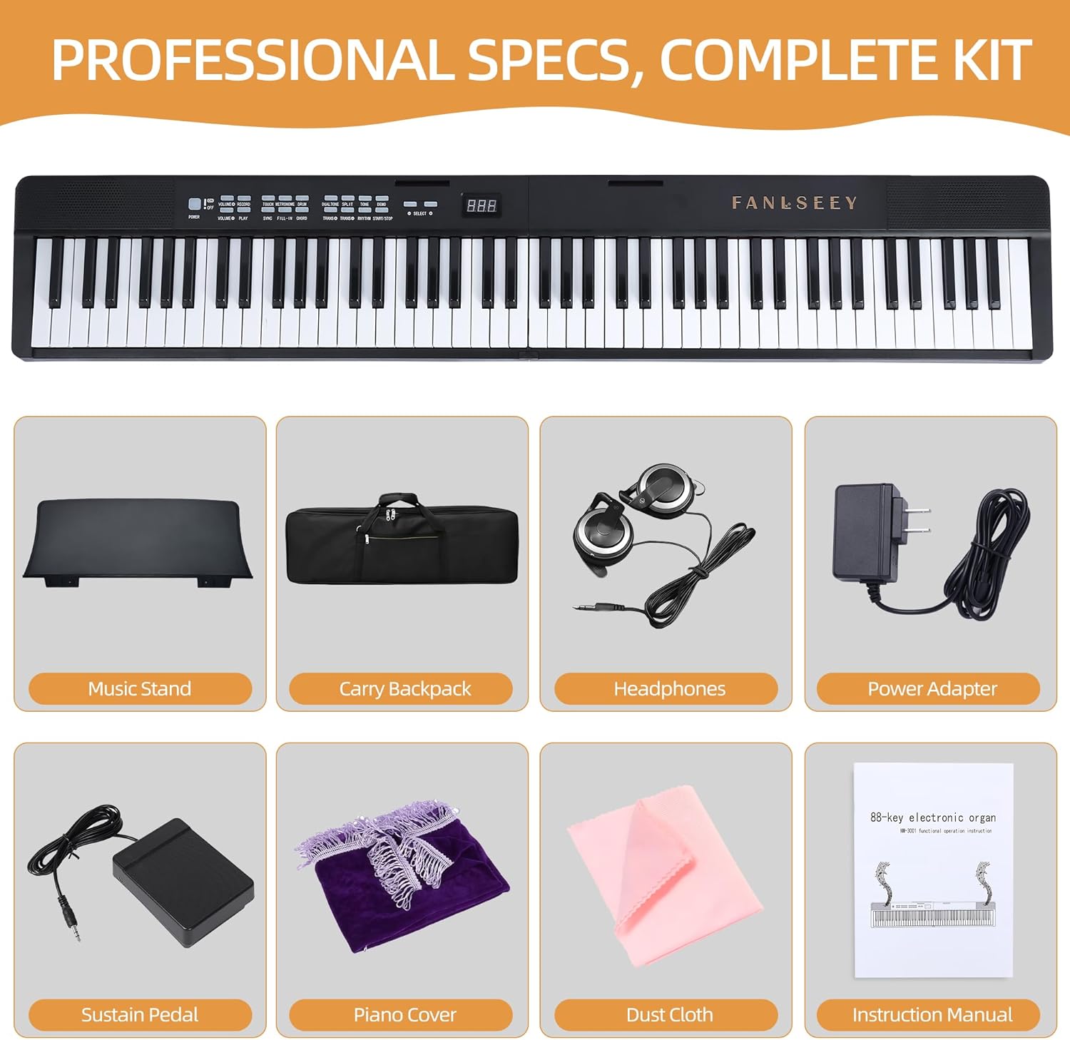 88-Key Folding Digital Piano Keyboard - Full Size Light-Up Keys with Sustain Pedal, Portable Electric Piano (7.5lbs) with Dual Bluetooth, MIDI, Carrying Bag & Headphones for Beginners, Adults(Black)