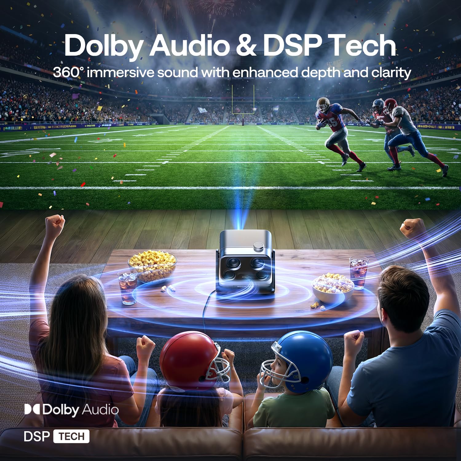 Aurzen BOOM mini Google TV 4K Supported Smart Projector with WiFi and Bluetooth, Outdoor & Home Movie Projector with 20W Speakers DoIby Audio, Real-Time Focus & Keystone, 500 ANSI Lumens, Black