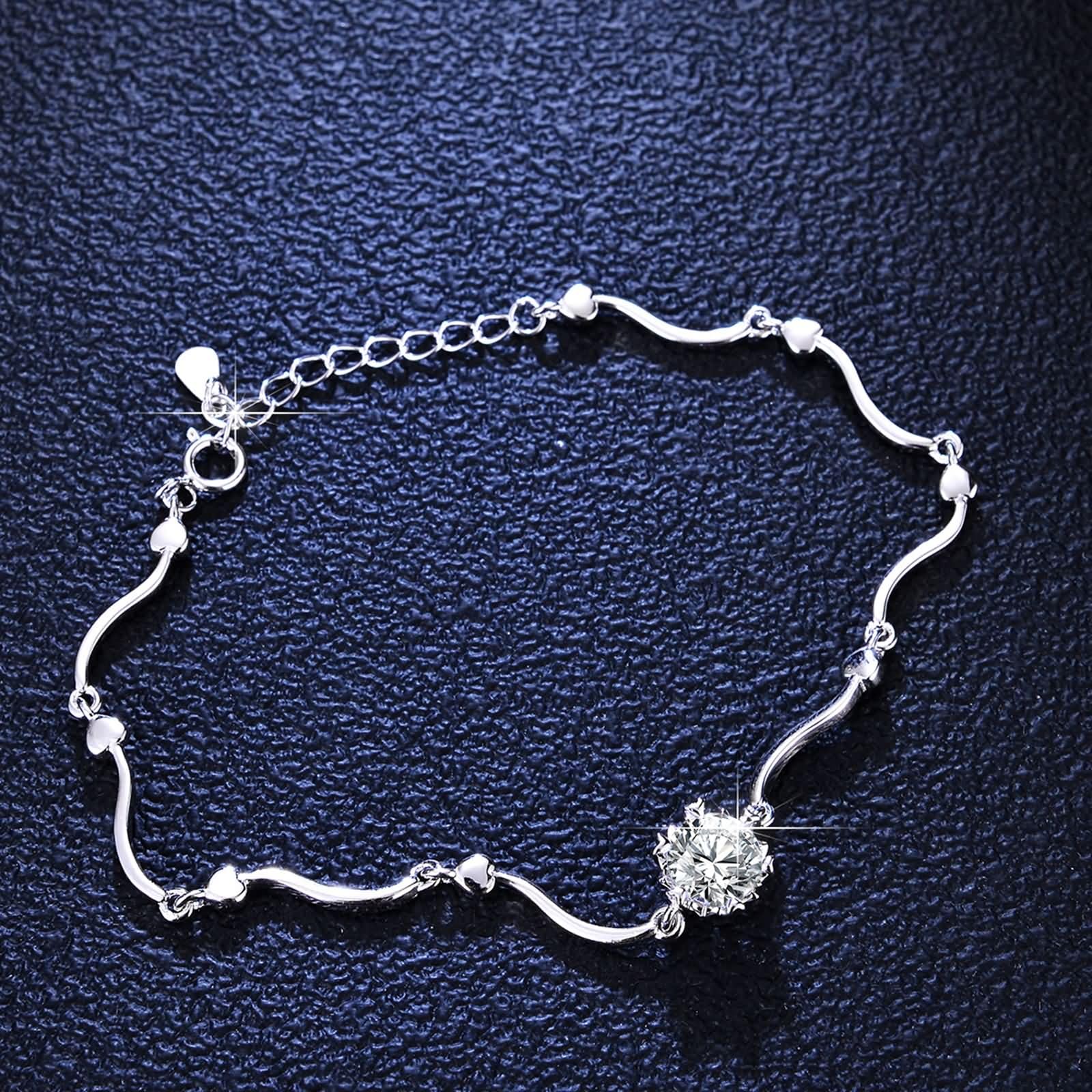 Pulsera Mujer de Oro Blanco 9K / 14K / 18K, Redondo con Diamante Creado de 1ct, Cadena Extensible 16 CM + 5 CM, Pulseras Mujer Plata