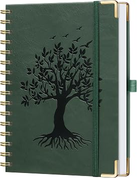 ZXHQ A5 Spiral Notebook with Embossed Tree of Life Cover, Twin Wire Binding, 176 Pages, 120 GSM Thick Paper – Lays Flat Journal for Writing, Notes & Planning - Dark Green