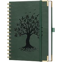 ZXHQ A5 Spiral Notebook with Embossed Tree of Life Cover, Twin Wire Binding, 176 Pages, 120 GSM Thick Paper   Lays Flat Journal for Writing, Notes & Planning - Dark Green