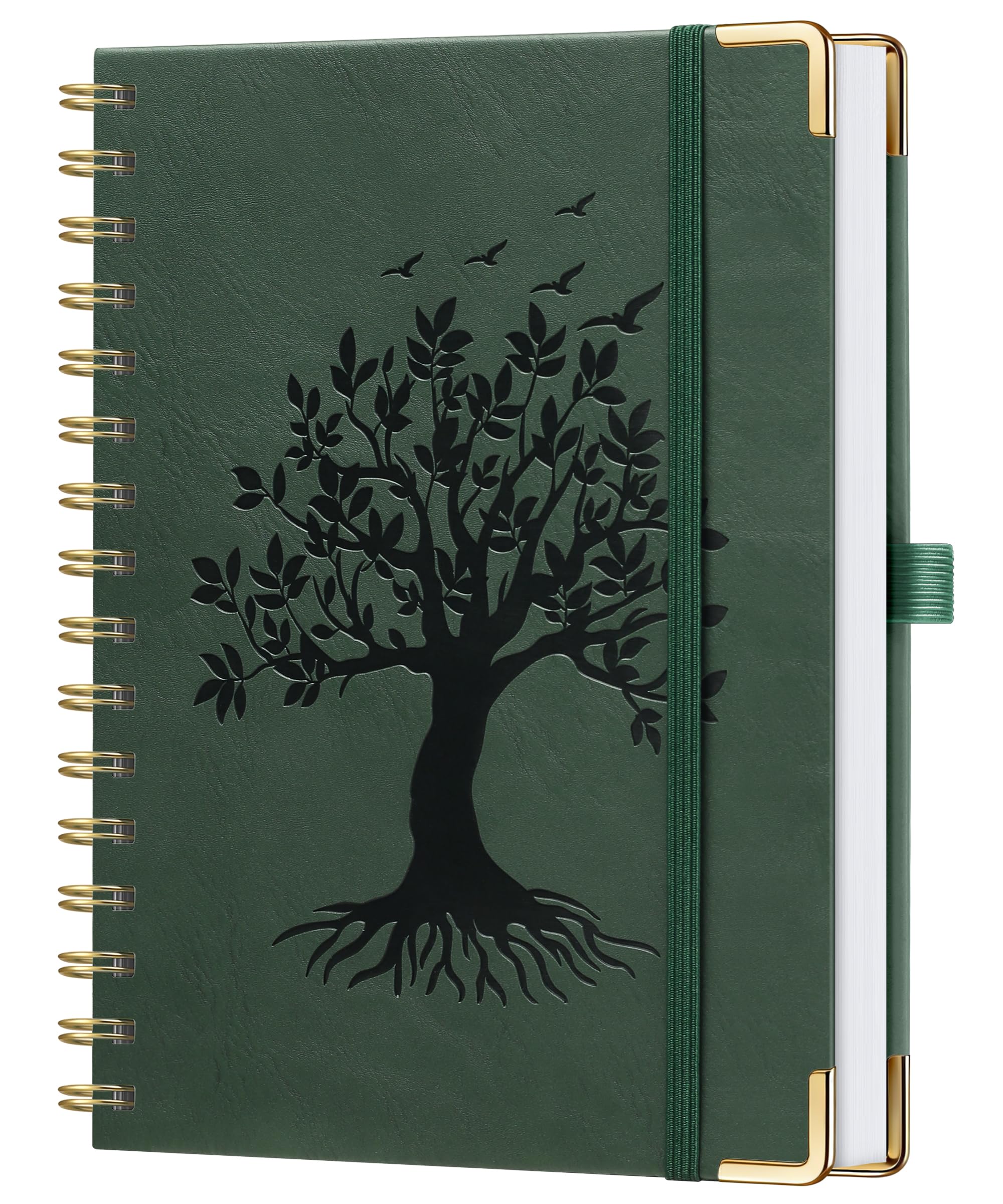 ZXHQ A5 Spiral Notebook with Embossed Tree of Life Cover, Twin Wire Binding, 176 Pages, 120 GSM Thick Paper – Lays Flat Journal for Writing, Notes & Planning - Dark Green