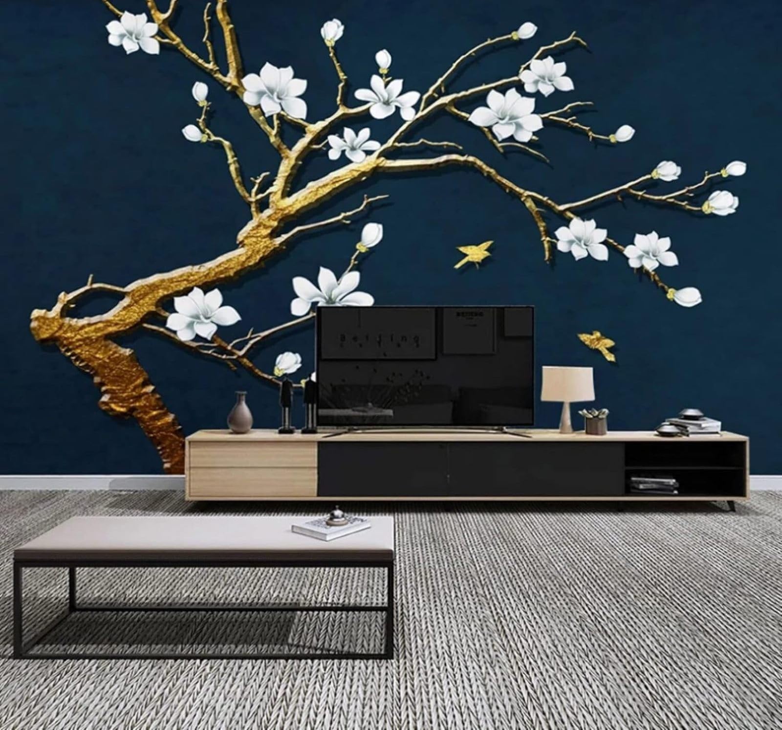 XLMING Gold Relief Trees Flowers Birds 3D Wallpaper Luxury Home Dining Decor Paste Sofa Living Room The Wall for Bedroom Mural-250cm×170cm