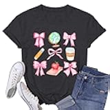Teacher Shirts Womens Bow Teacher Graphic Tees Cute Teacher Appreciation Gifts Shirt Summer Casual Short Sleeve Tops