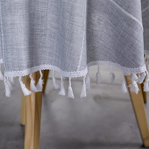 Miniatura 4 de Mantel redondo pequeño bordado gris con borla, tela rústica resistente, resistente a las arrugas, lavable, para mesa de café, cocina, comedor,