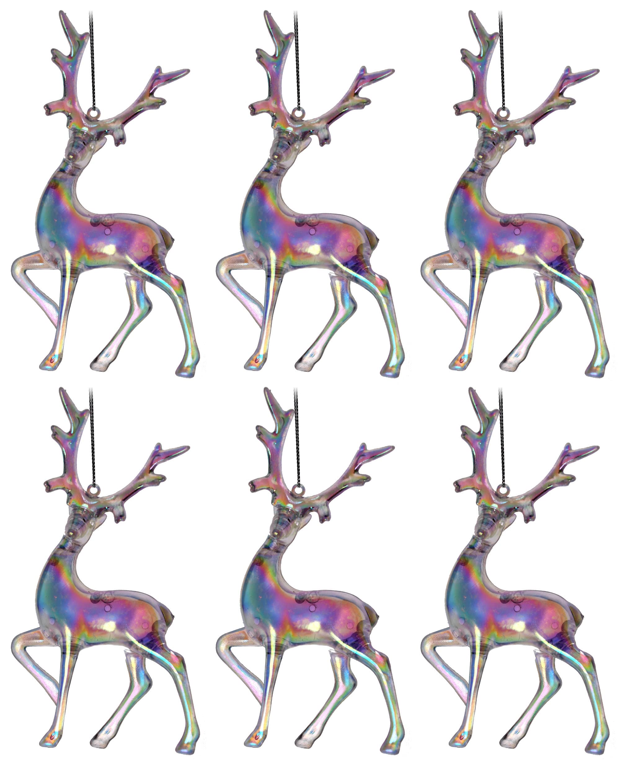 Blue Whale Gifts Acrylic Iridescent Hanging 14.5cm Reindeer Christmas Tree Baubles (Set of 6)