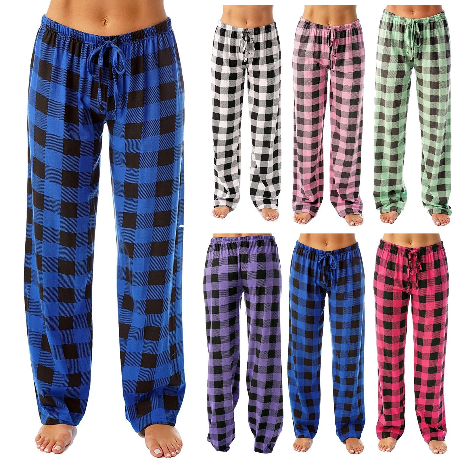 Pantalon De Pyjama Long Pour Femme – Coupe Large, En Molleton – À Carreaux, Avec Poignets – Grandes Tailles Disponibles - 5