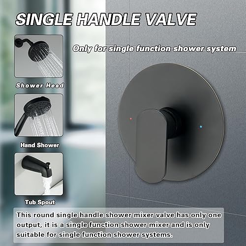 Miniatura 5 de Válvula mezcladora de ducha, kit de moldura de válvula de mango de ducha redondo de una sola función, color negro mate, grifo de ducha de montaje en
