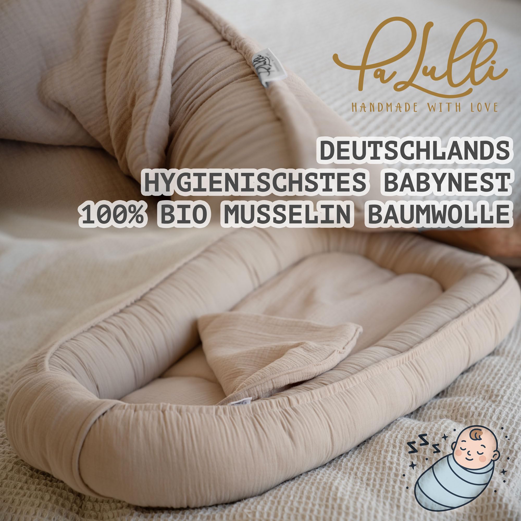 Réducteur de Lit Bébé 100x60 cm Cocon Nouveau-né Mousseline Douce Matelas Nid Bébé Coton Certifié Oeko-TEX Sommeil Sécurisé Berceau Lit Voyage Beige