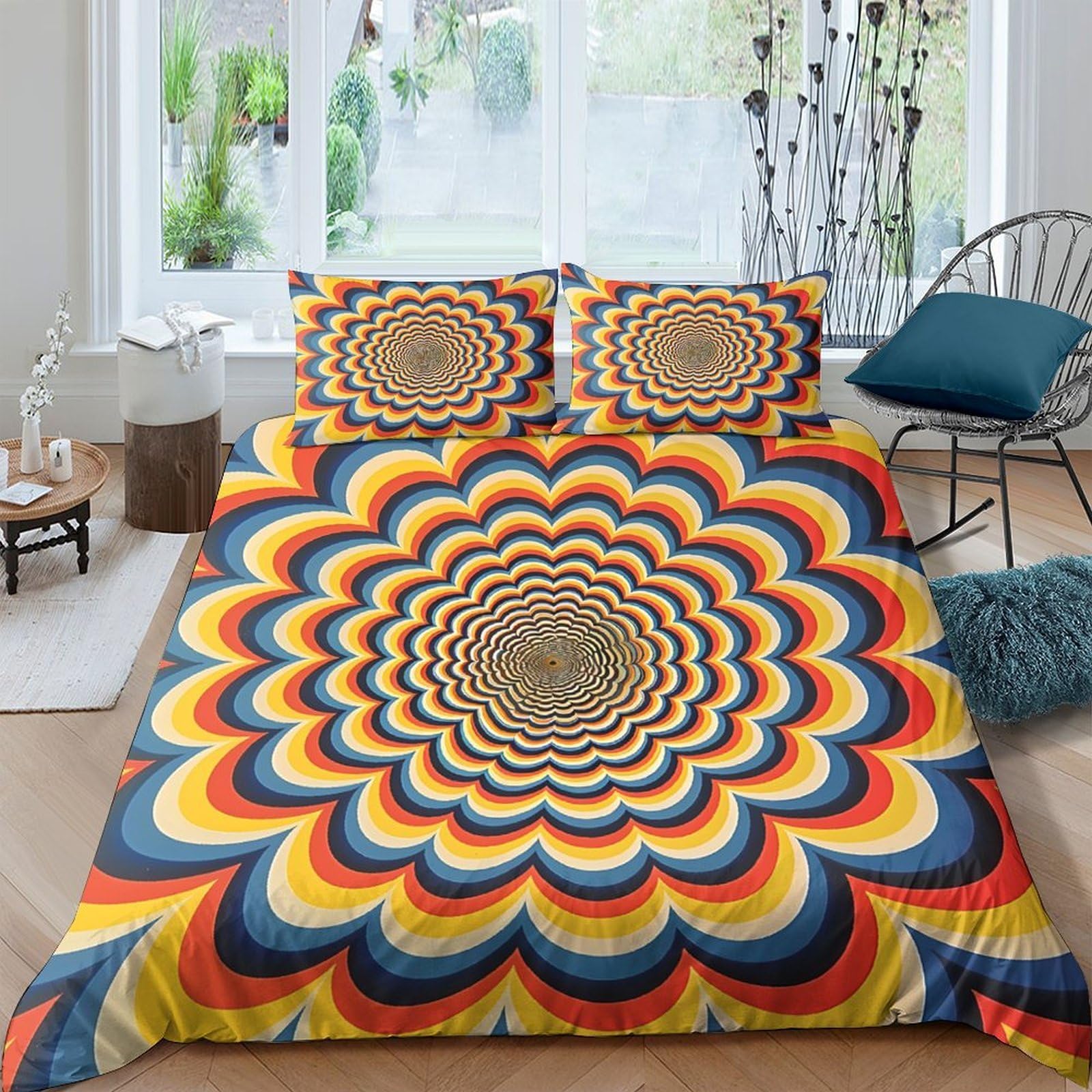 Ctjqhvkz Style-4 3D Printed Psychedelic Spiral Fitted Sheet Microfiber Vibrant Optical Bed Cover For Bedroom Guest Room Mattress Protection Single（135X200cm）