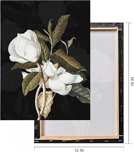 Miniatura 5 de ArtbyHannah Lienzo decorativo para pared, cuadros de flores, decoración de pared con magnolia blanca oscura, pintura floral para dormitorio, sala de