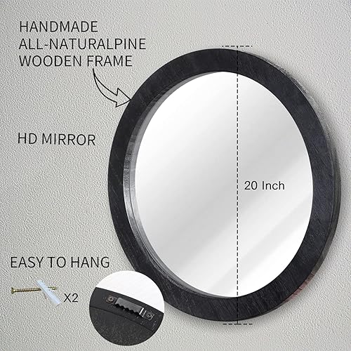Miniatura 9 de JJUUYOU Espejo de pared circular rústico de 19.7 in para decoración del hogar, espejo redondo marrón antiguo para decoración de pared de baño,