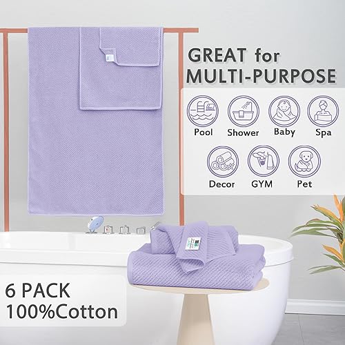 Vista 380 de VOOVA & MOVAS Toallas verdes para baño, 100% algodón, de secado rápido, ligeras, gruesas, suaves, juego de toallas de 6 piezas, 2 baños grandes