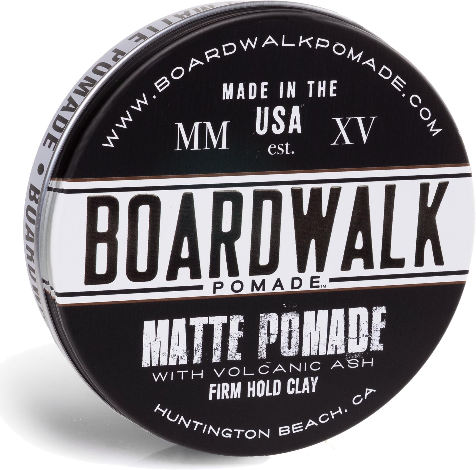 Boardwalk Matte Pomade 4.5oz Firm Hold Clay, Strong Hold - Matte Finish. Water-Based/Soluble, Made with Volcanic Ash and Aloe-Vera, Vegan & Paraben-Free.
